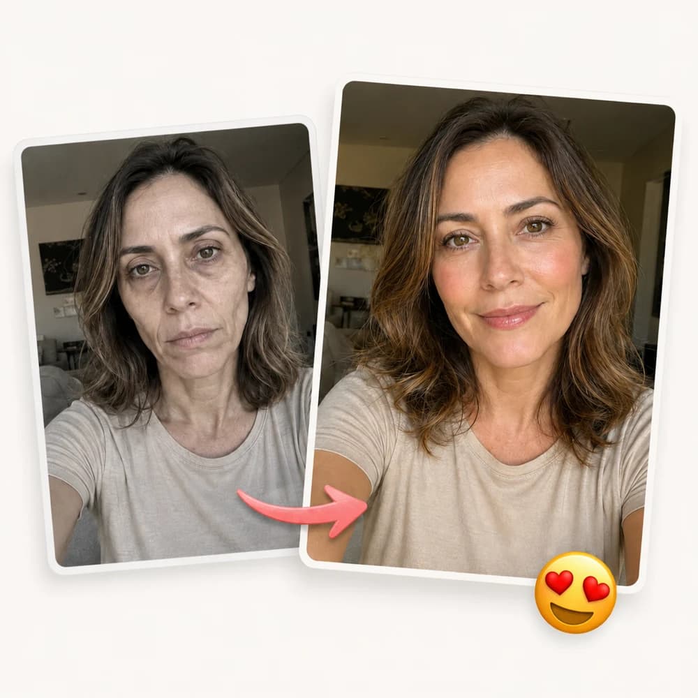 Antes e depois de uma mulher que recuperou o rosto após emagrecer rápido com o Método Japonês Manual